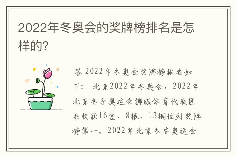 2022年冬奥会的奖牌榜排名是怎样的?