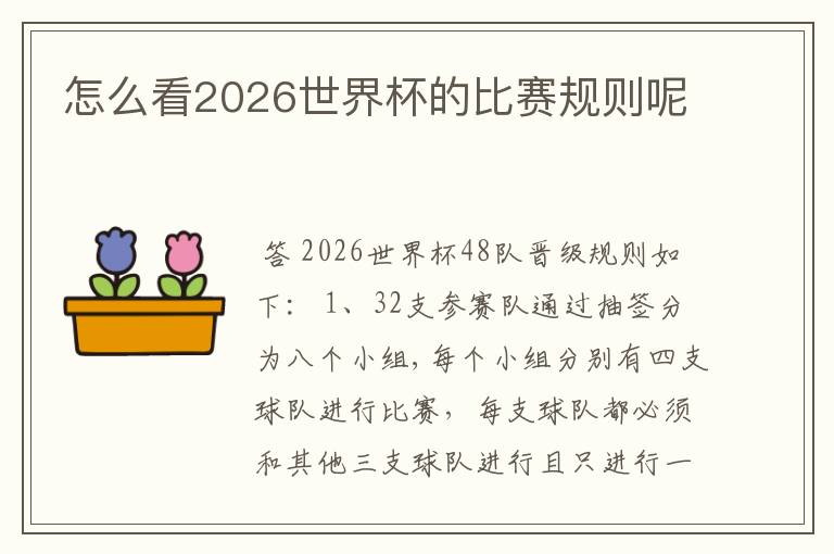 怎么看2026世界杯的比赛规则呢