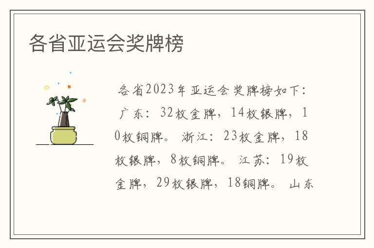 各省亚运会奖牌榜