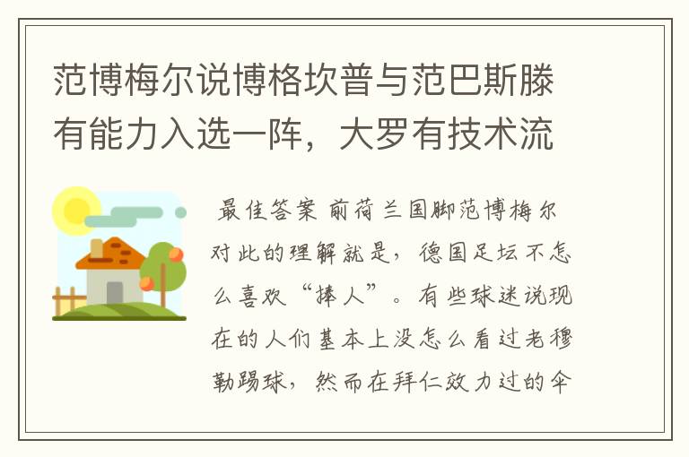 范博梅尔说博格坎普与范巴斯滕有能力入选一阵,大罗有技术流优势