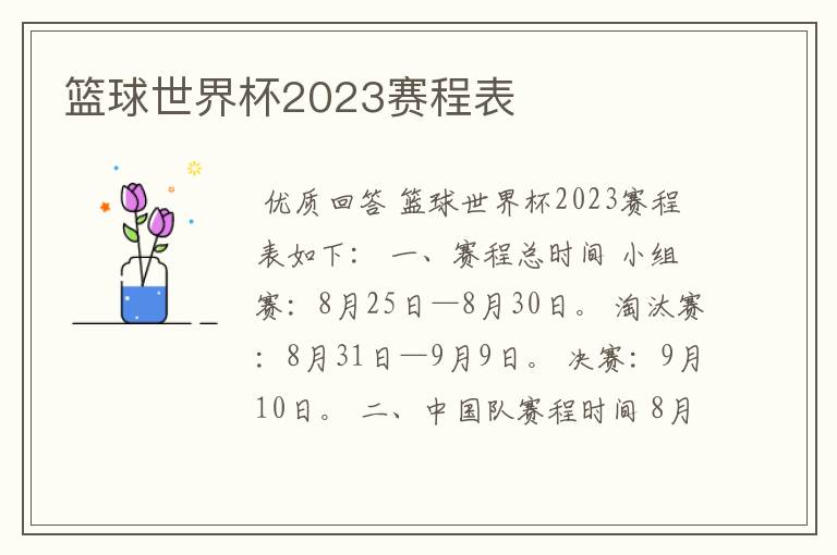 篮球世界杯2023赛程表