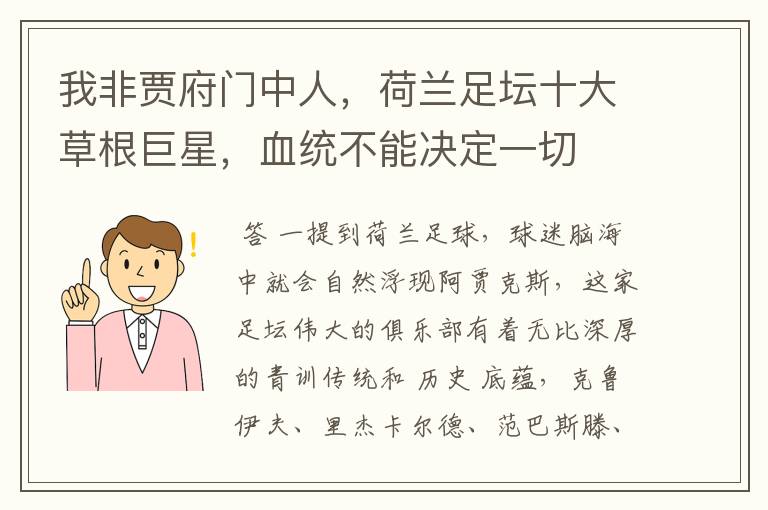 我非贾府门中人,荷兰足坛十大草根巨星,血统不能决定一切