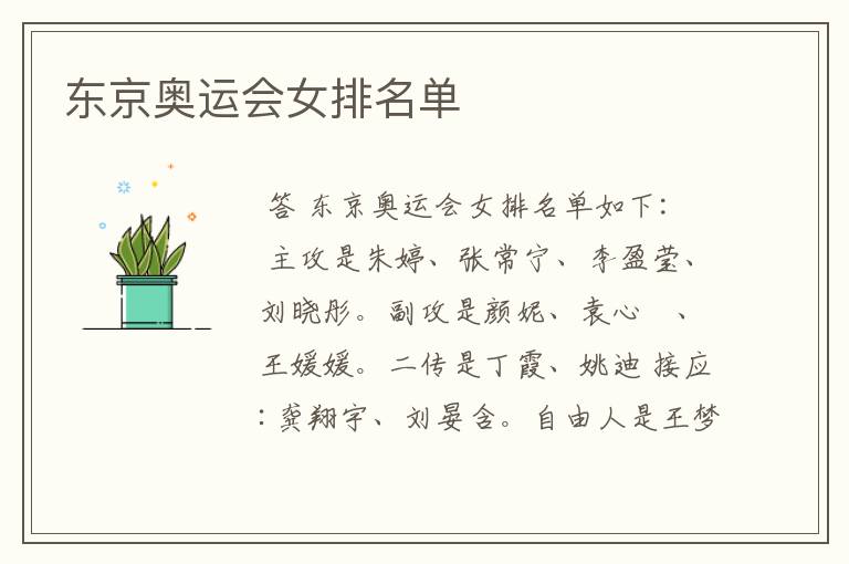 东京奥运会女排名单