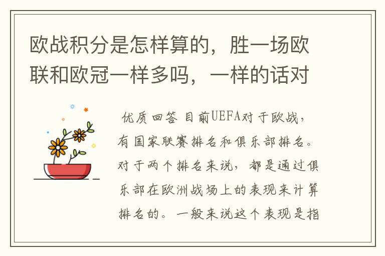 欧战积分是怎样算的,胜一场欧联和欧冠一样多吗,一样的话对意甲太不公平了。