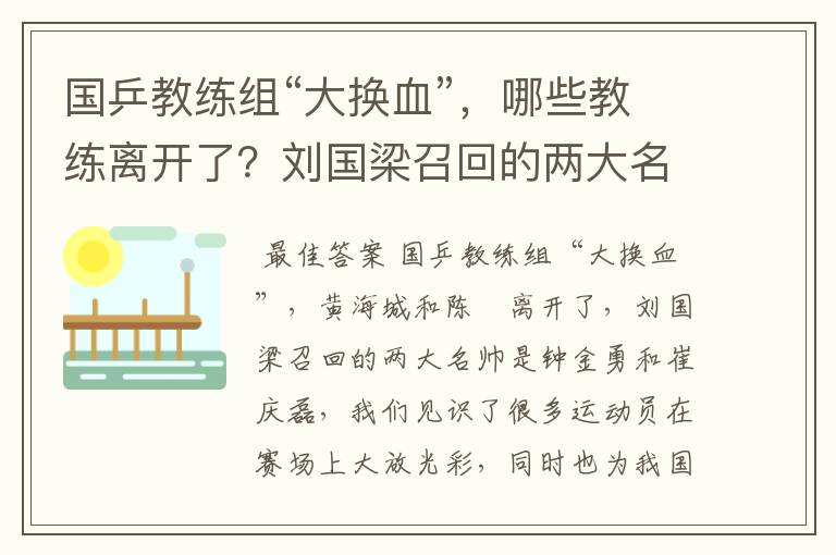 国乒教练组“大换血”,哪些教练离开了?刘国梁召回的两大名帅是谁呢?