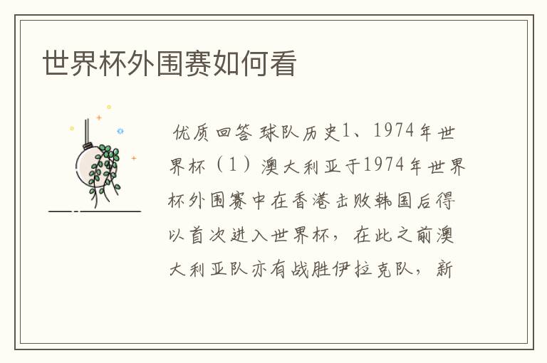 世界杯外围赛如何看