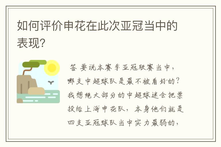 如何评价申花在此次亚冠当中的表现？