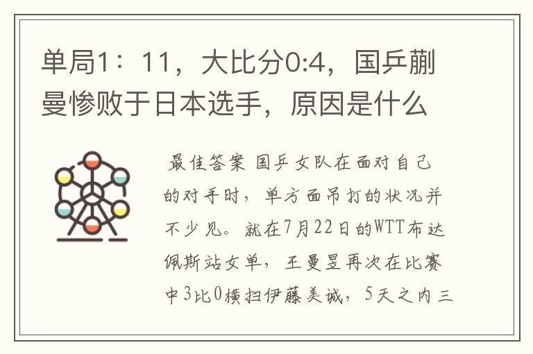 单局1:11,大比分0:4,国乒蒯曼惨败于日本选手,原因是什么?