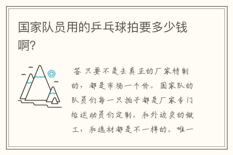 国家队员用的乒乓球拍要多少钱啊?