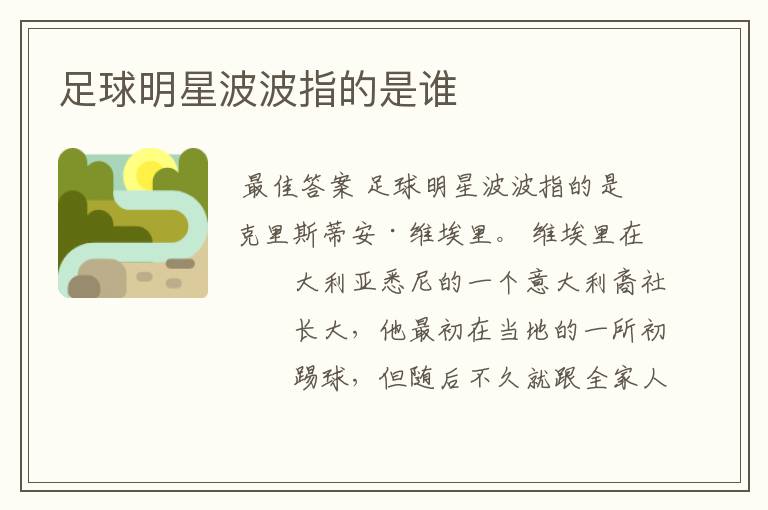 足球明星波波指的是谁