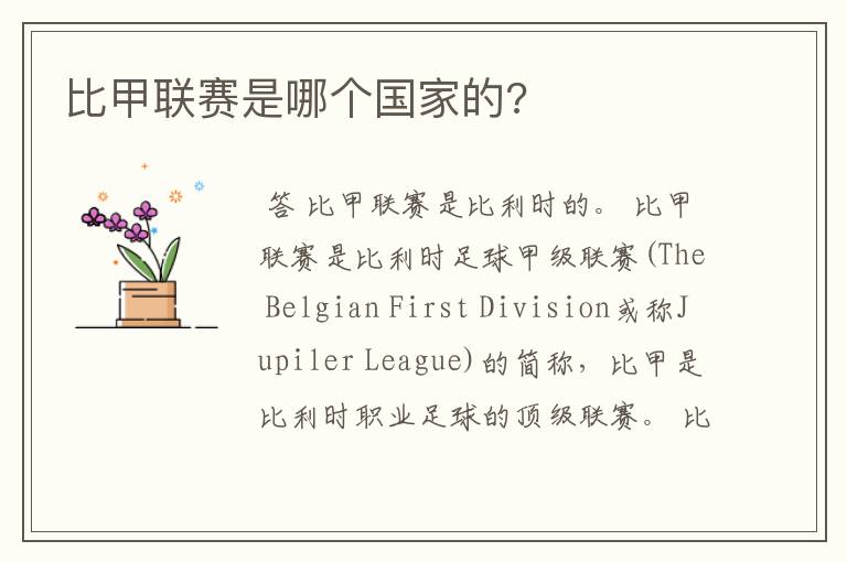 比甲联赛是哪个国家的?