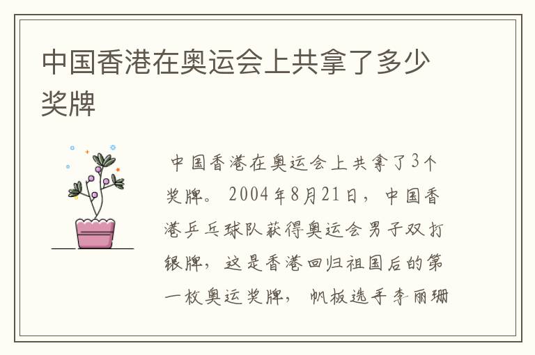 中国香港在奥运会上共拿了多少奖牌