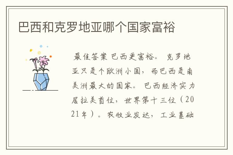 巴西和克罗地亚哪个国家富裕