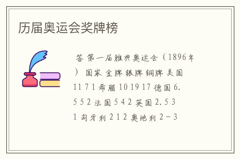 历届奥运会奖牌榜