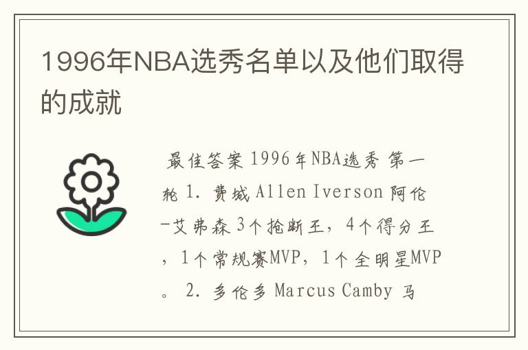 1996年NBA选秀名单以及他们取得的成就