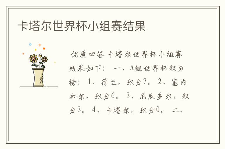 卡塔尔世界杯小组赛结果