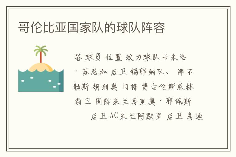 哥伦比亚国家队的球队阵容