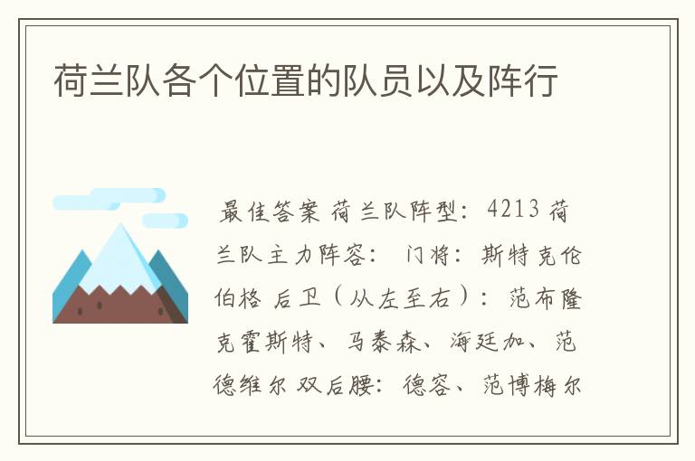 荷兰队各个位置的队员以及阵行