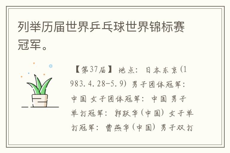 列举历届世界乒乓球世界锦标赛冠军。