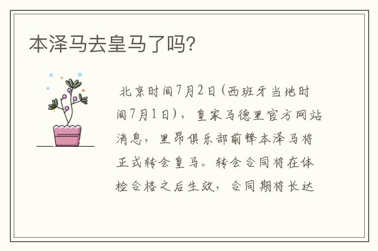本泽马去皇马了吗?