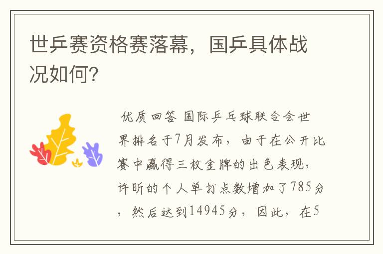 世乒赛资格赛落幕,国乒具体战况如何?