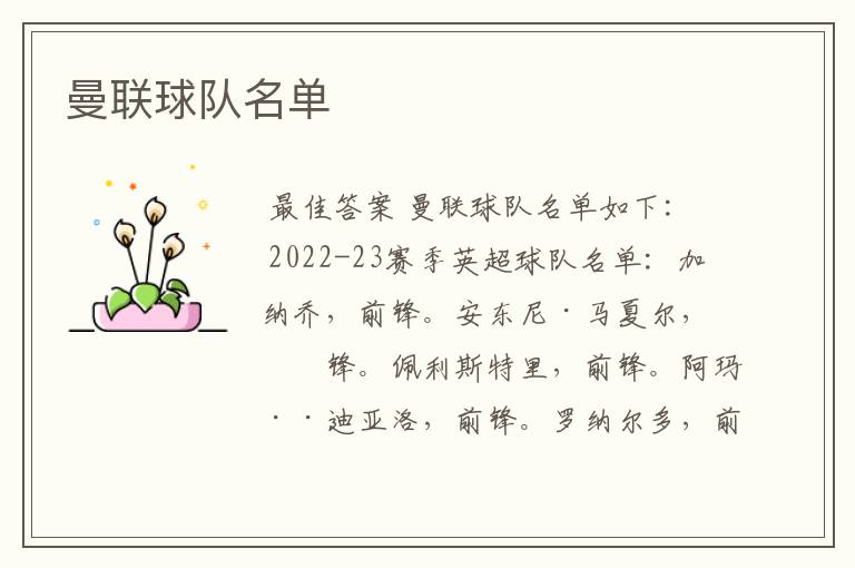 曼联球队名单