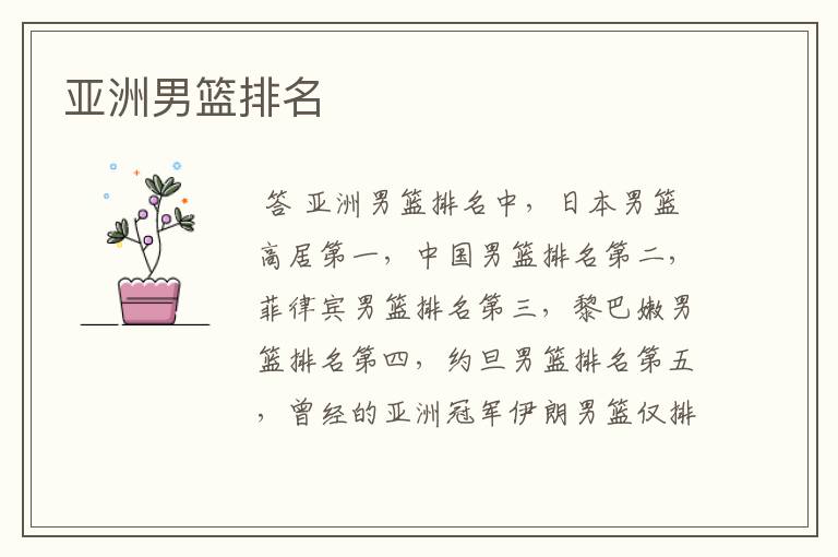 亚洲男篮排名