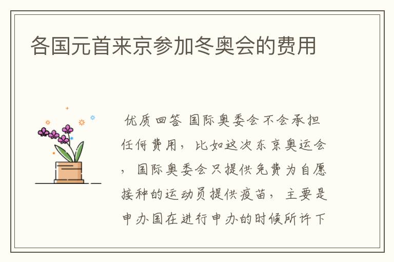 各国元首来京参加冬奥会的费用