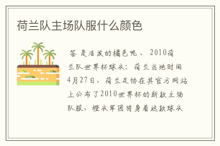 荷兰队主场队服什么颜色