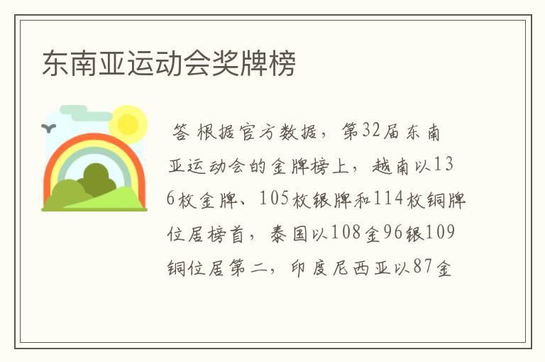 东南亚运动会奖牌榜