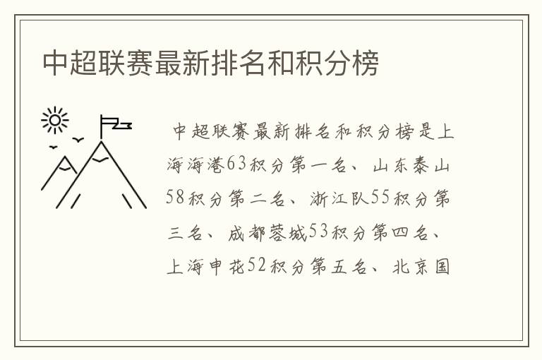 中超联赛最新排名和积分榜