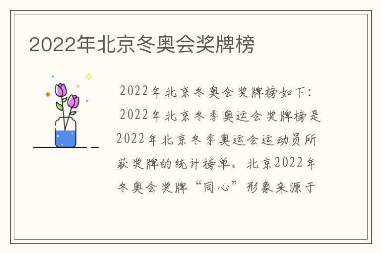 2022年北京冬奥会奖牌榜