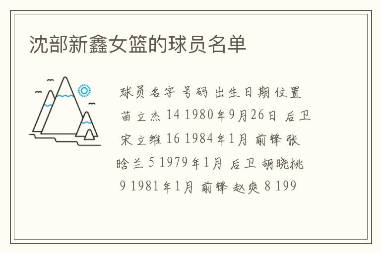 沈部新鑫女篮的球员名单