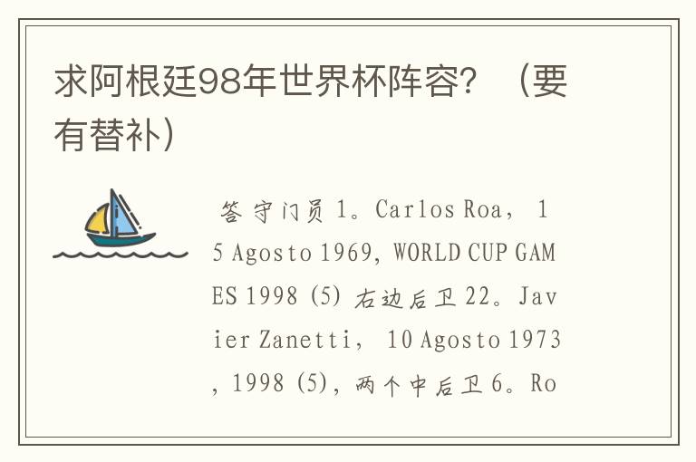 求阿根廷98年世界杯阵容?(要有替补)