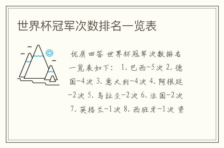 世界杯冠军次数排名一览表