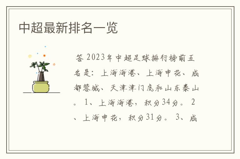 中超最新排名一览