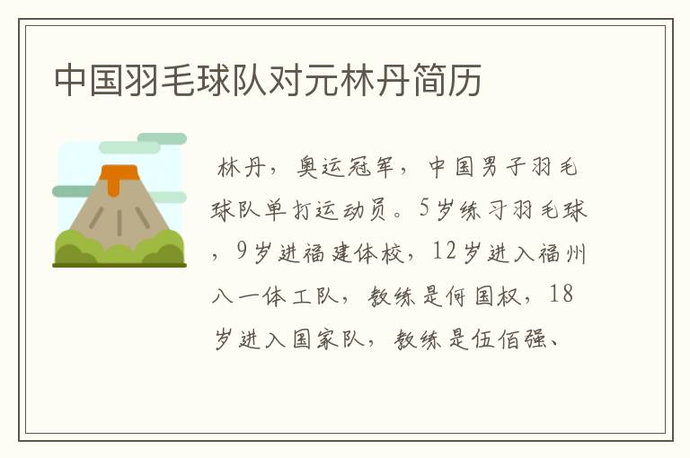 中国羽毛球队对元林丹简历