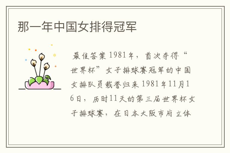 那一年中国女排得冠军