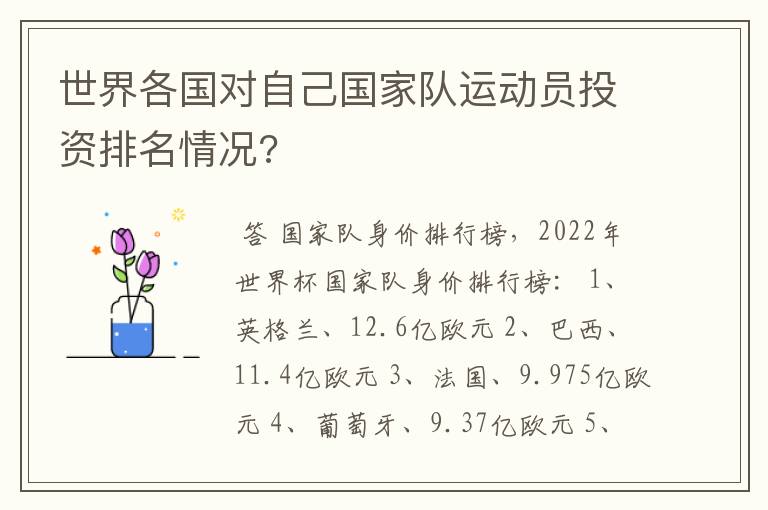 世界各国对自己国家队运动员投资排名情况?
