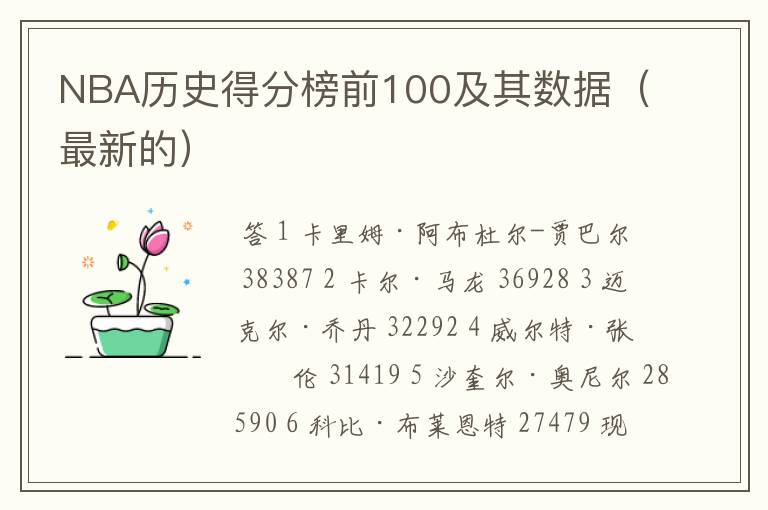 NBA历史得分榜前100及其数据(最新的)