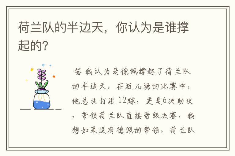 荷兰队的半边天,你认为是谁撑起的?
