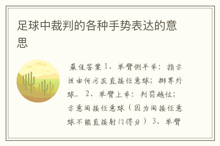 足球中裁判的各种手势表达的意思