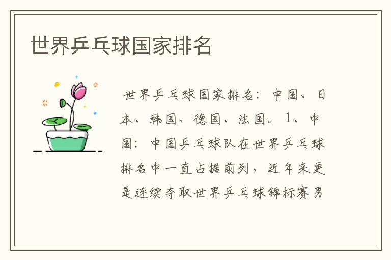 世界乒乓球国家排名