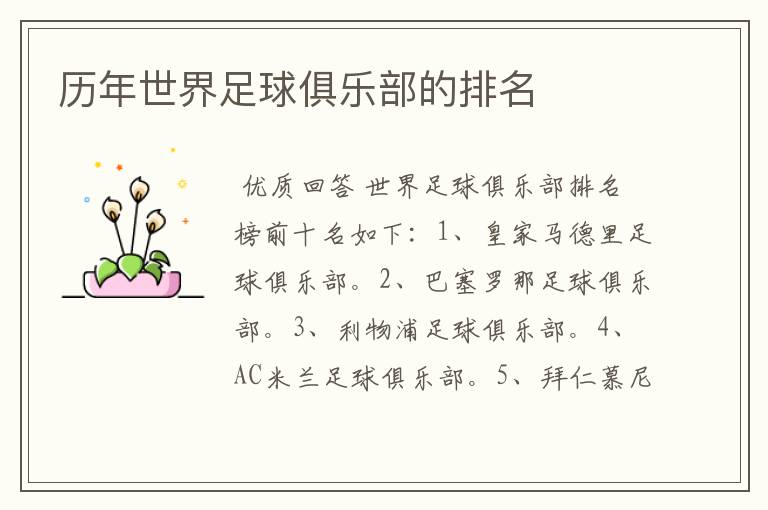 历年世界足球俱乐部的排名