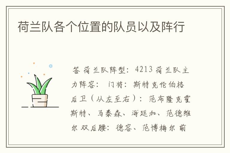荷兰队各个位置的队员以及阵行