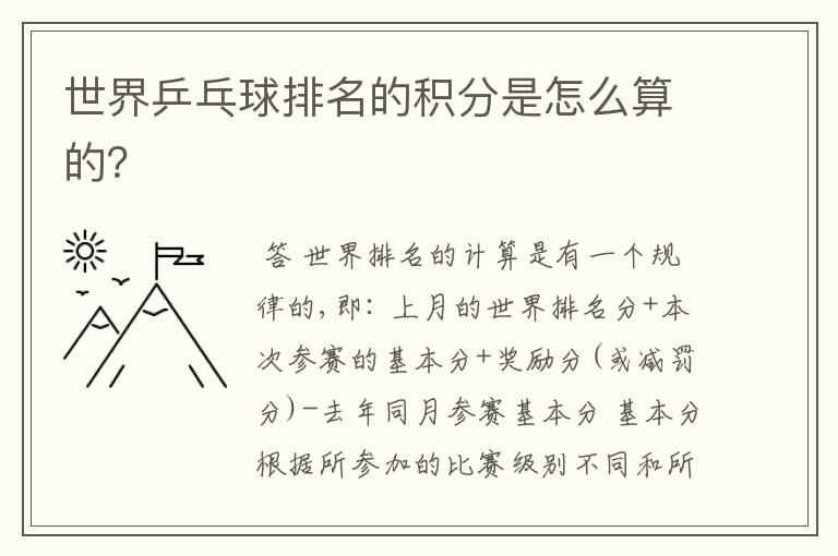 世界乒乓球排名的积分是怎么算的?