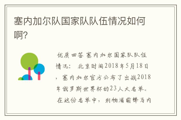 塞内加尔队国家队队伍情况如何啊?