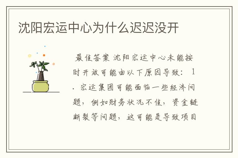 沈阳宏运中心为什么迟迟没开