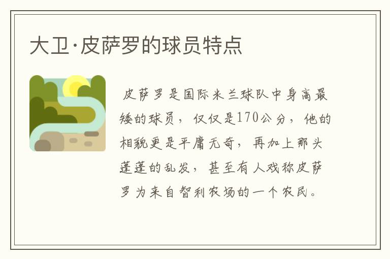 大卫·皮萨罗的球员特点