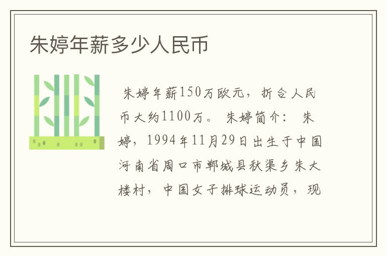 朱婷年薪多少人民币